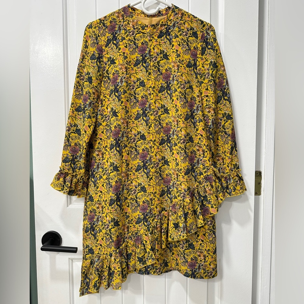 Madewell Floral Yellow and Blue Long Sleeves Dress